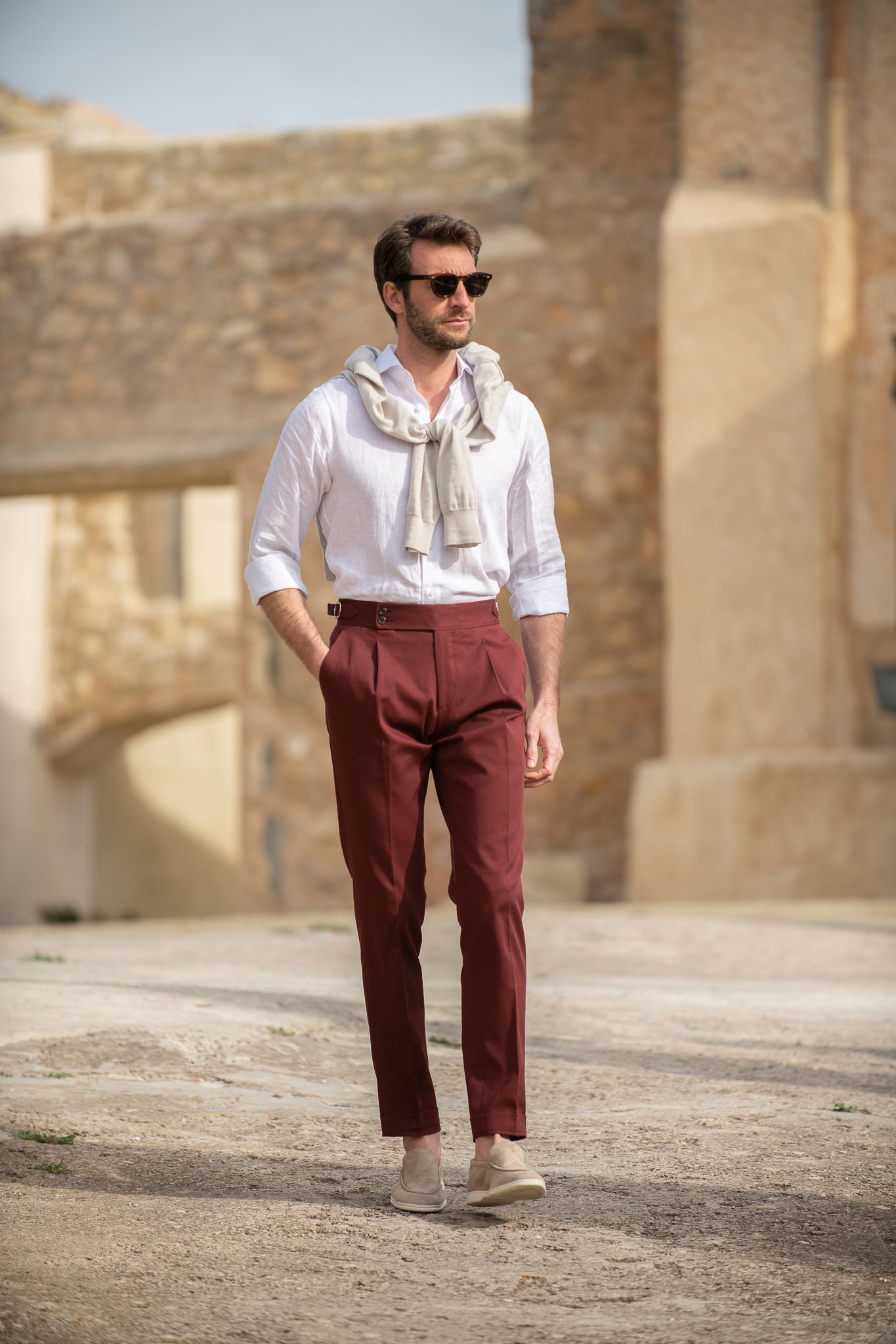 Regular Fit Tweed Trouser- Red
